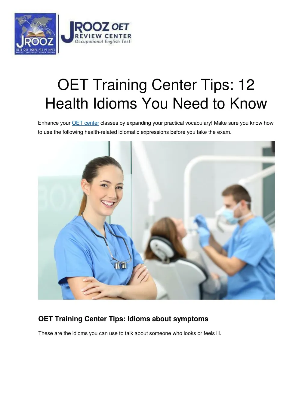 oet training center tips 12 health idioms