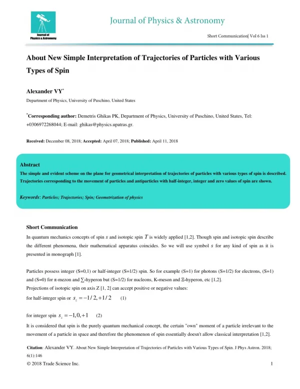 About New Simple Interpretation of Trajectories of Particles with Various Types of Spin