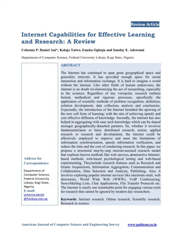 Internet Capabilities for Effective Learning and Research: A Review