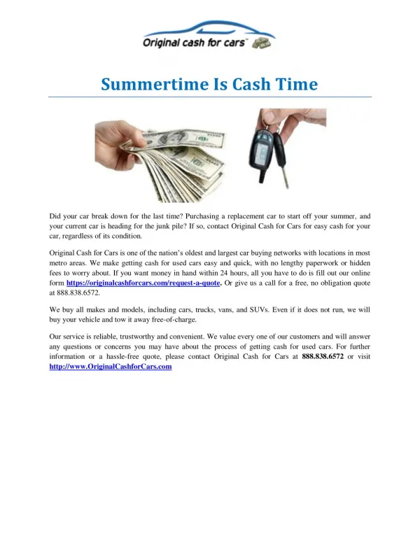 Summer Time Is Cash Time