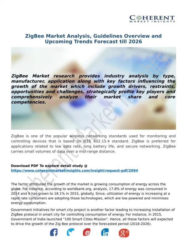 ZigBee Market Analysis, Guidelines Overview and Upcoming Trends Forecast till 2026
