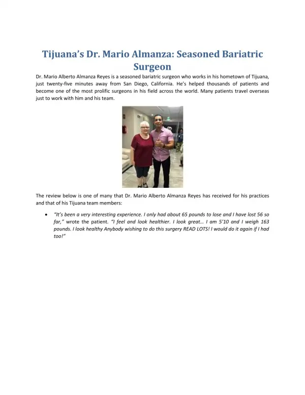 Tijuana’s Dr. Mario Almanza: Seasoned Bariatric Surgeon