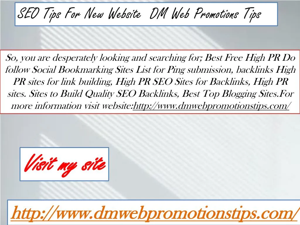 seo tips for new website dm web promotions tips