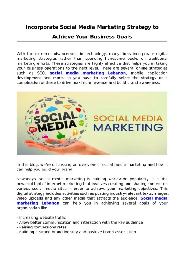 Incorporate Social Media Marketing Strategy to Achieve Your Business Goals