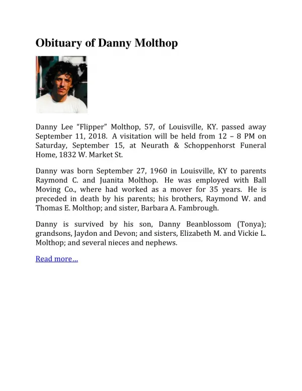 Obituary of Danny Molthop