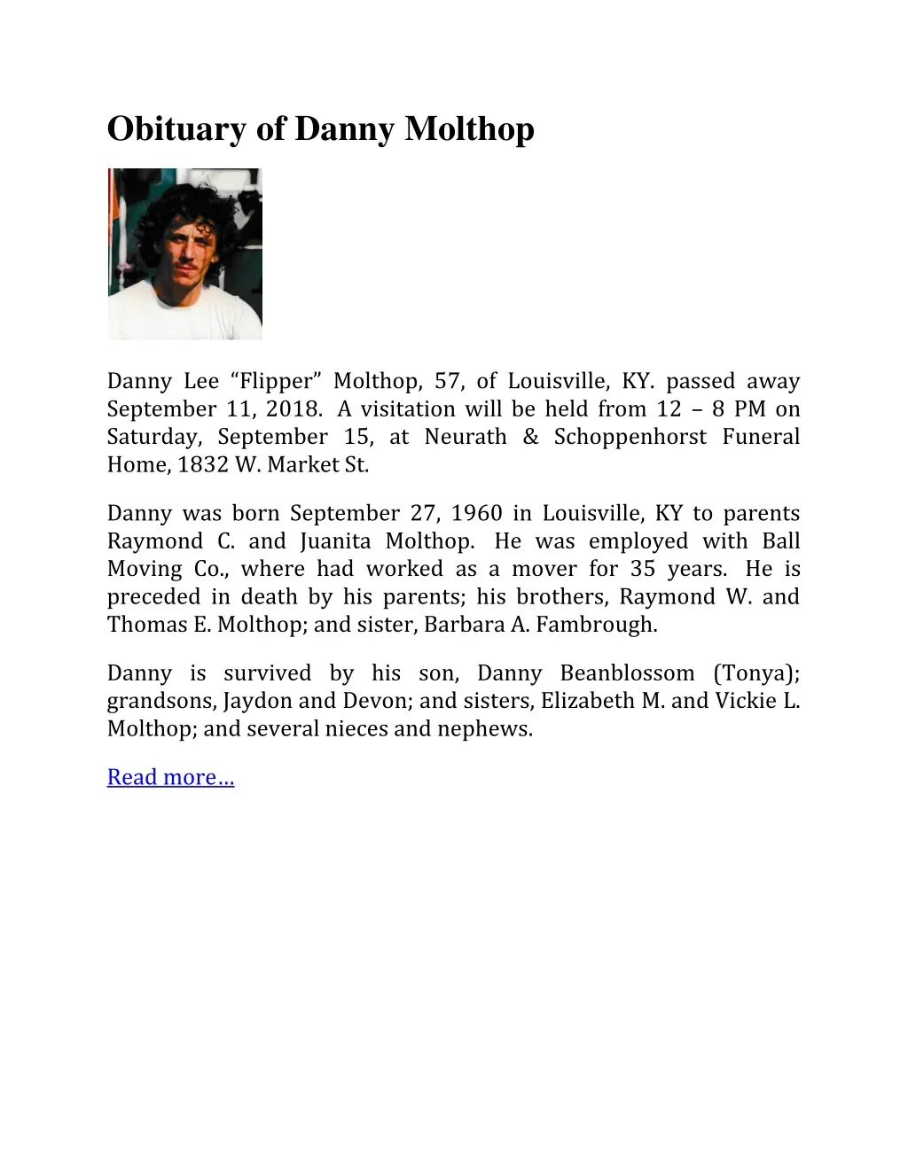 obituary of danny molthop