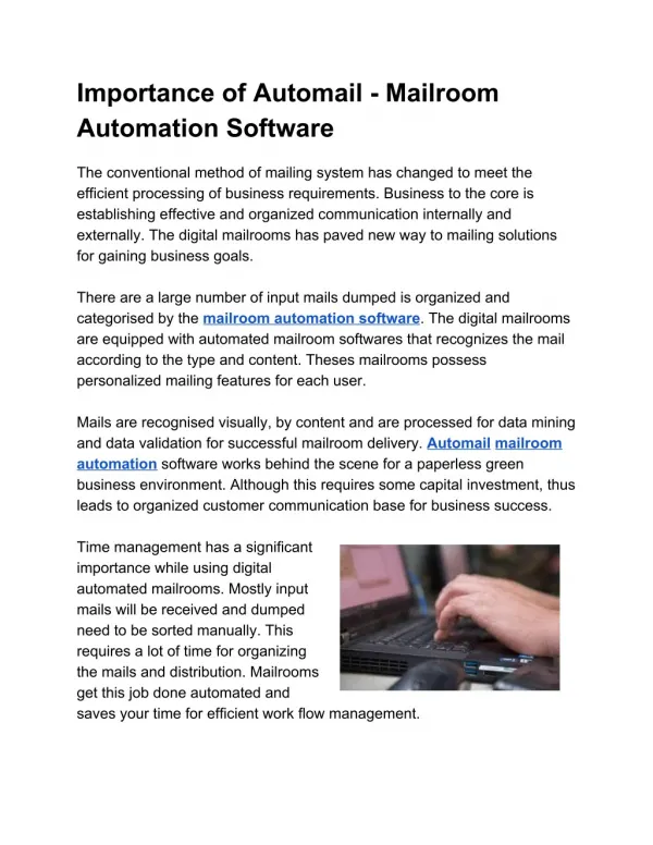 Importance of Automail - Mailroom automation software