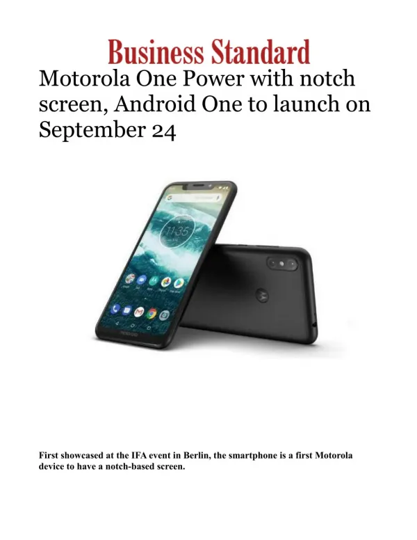 Motorola One Power with notch screen, Android One to launch on September 24 