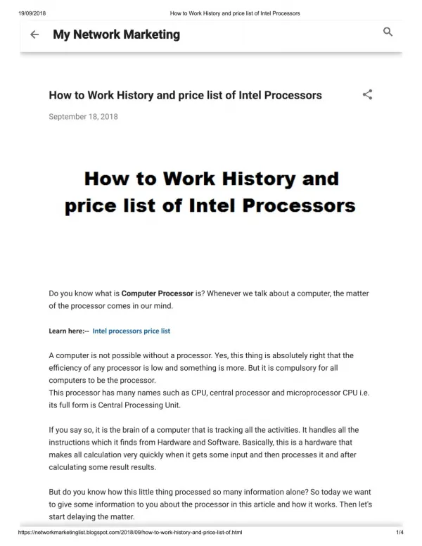 How to Work History and price list of Intel Processors