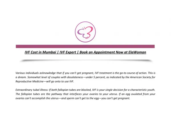 IVF Cost in Mumbai | IVF Expert‎ | Book an Appointment Now at ElaWoman