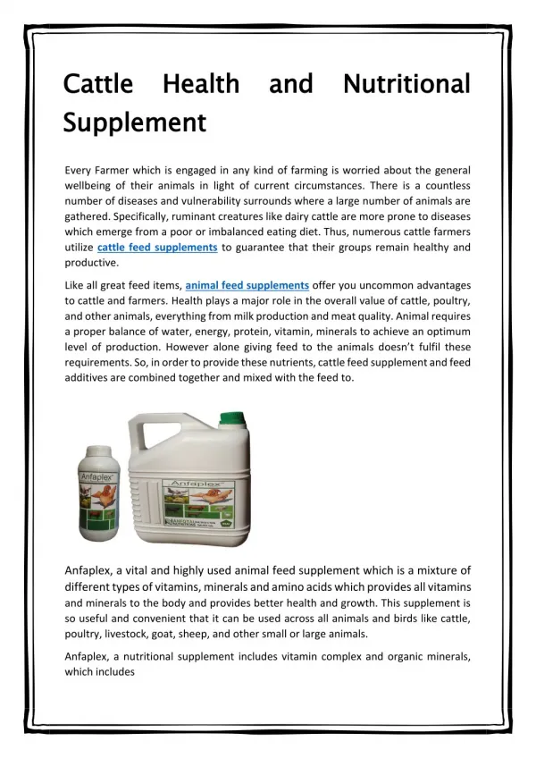 Cattle health and nutritional supplement