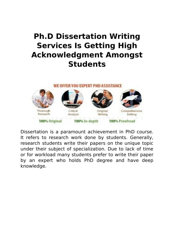 PhD Dissertation Writing Services Is Getting High Acknowledgment Amongst Students