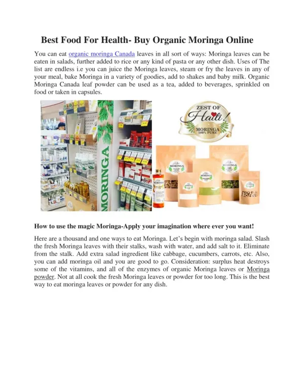 Zest of Haiti - Best Organic Moringa Canada | Moringa powder