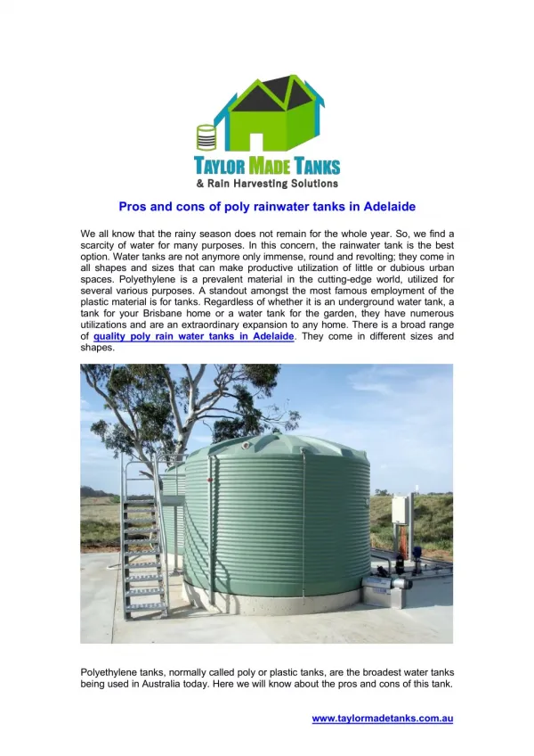 Poly Rainwater Tanks Adelaide