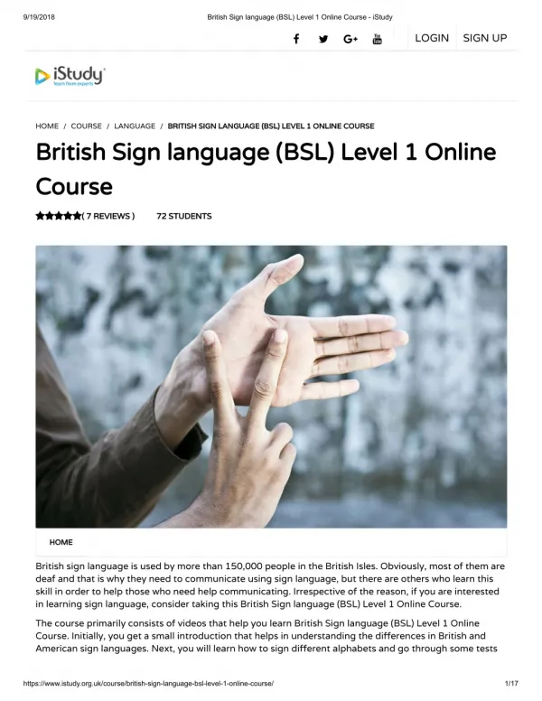 British Sign language (BSL) Level 1 Online Course - istudy