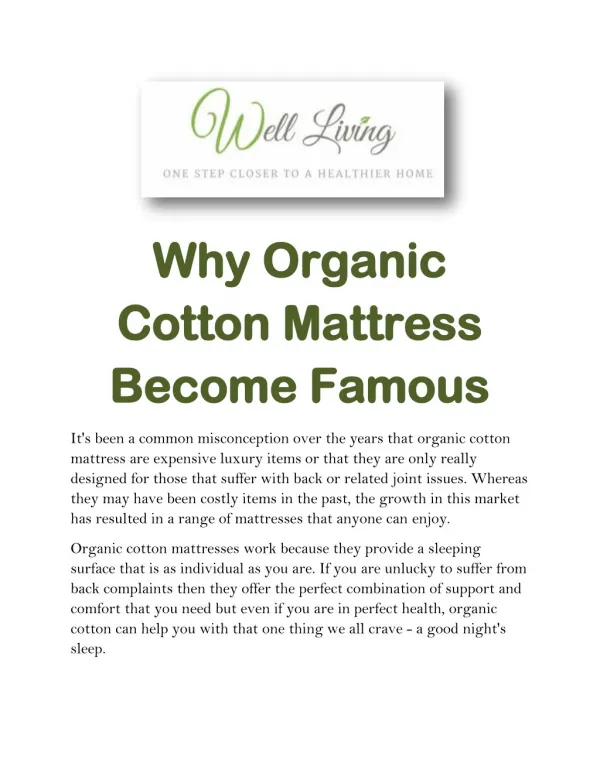 Why Organic Cotton Mattress Become Famous