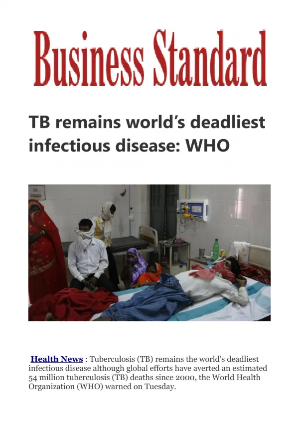 TB remains world's deadliest infectious disease: WHO