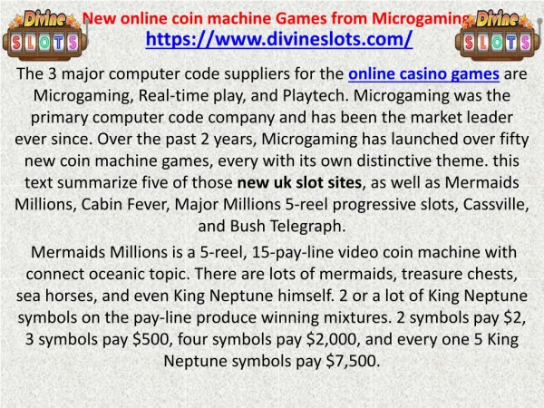 New online coin machine Games from Microgaming