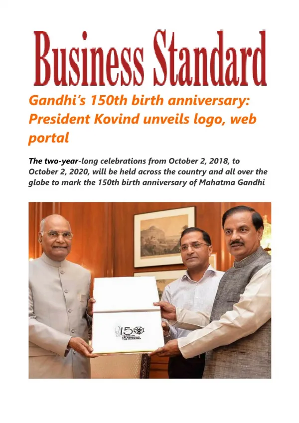  Gandhi's 150th birth anniversary: President Kovind unveils logo, web portal