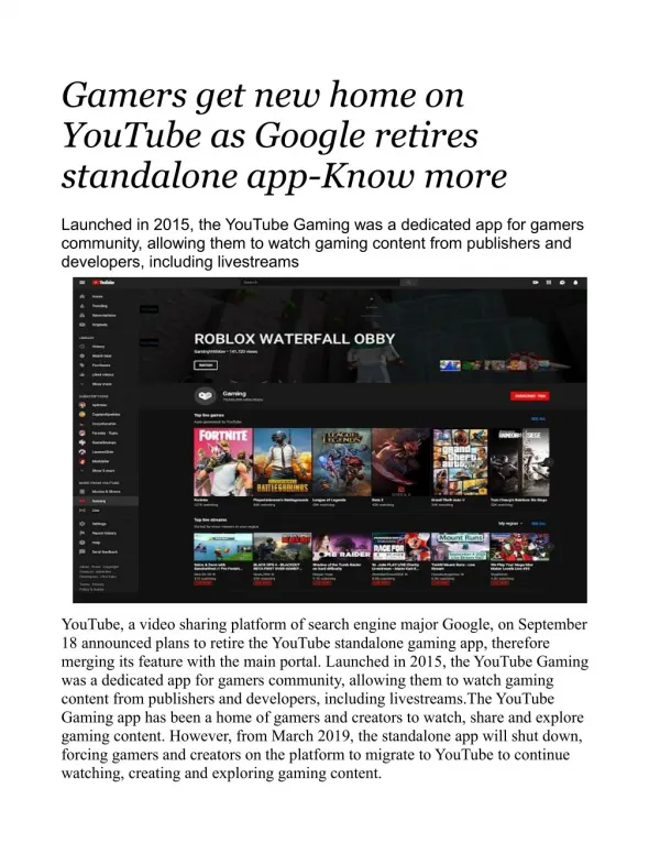 Gamers get new home on YouTube as Google retires standalone app: Know more
