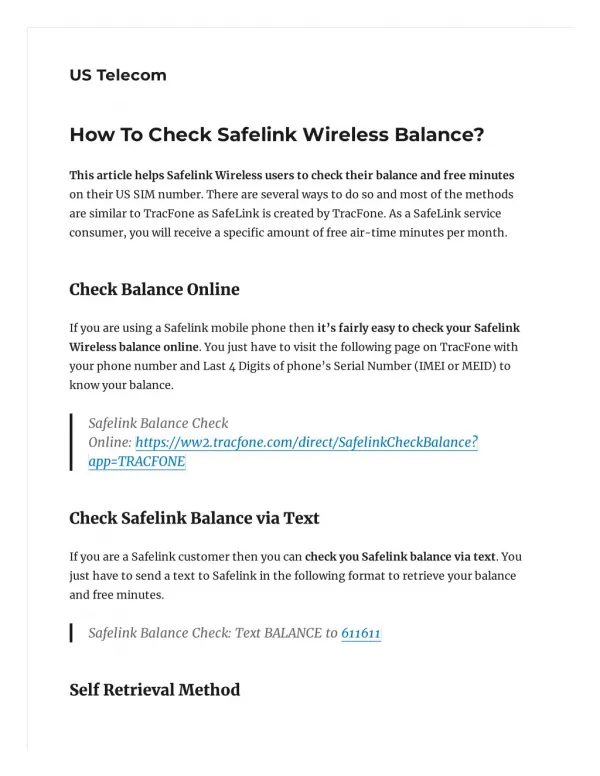 US telecom balance check