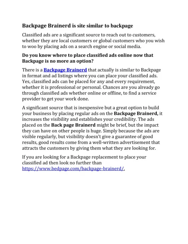 backpage brainerd is site similar to backpage
