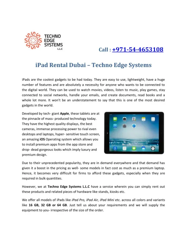 iPad Rental Dubai - Techno Edge Systems