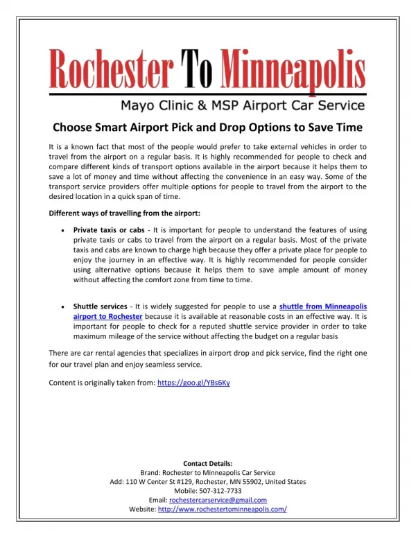 Choose Smart Airport Pick and Drop Options to Save Time