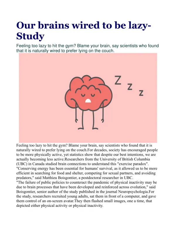 Our brains wired to be lazy: Study