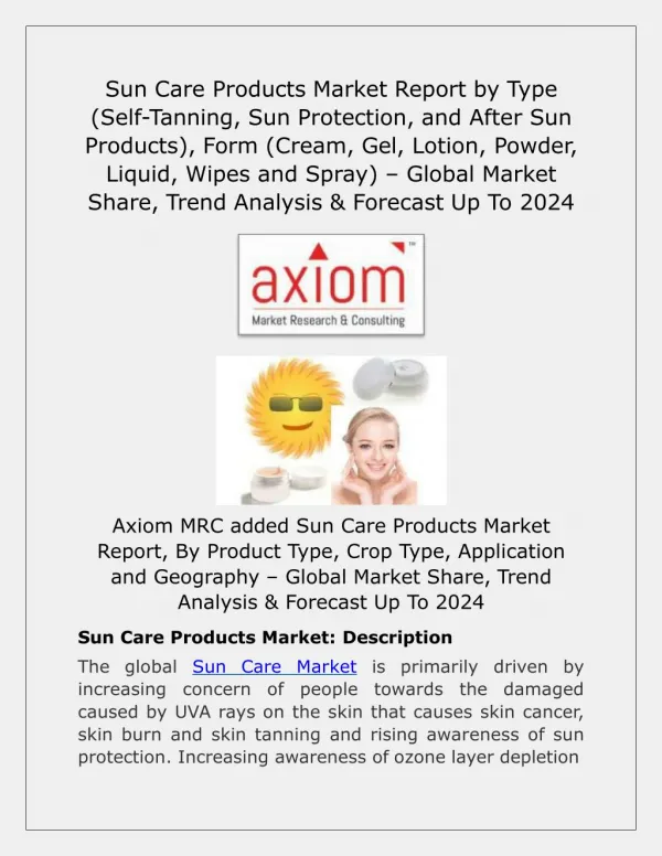 Sun Care Products Market Potential Growth, Analysis, Strategies and Forecast 2024