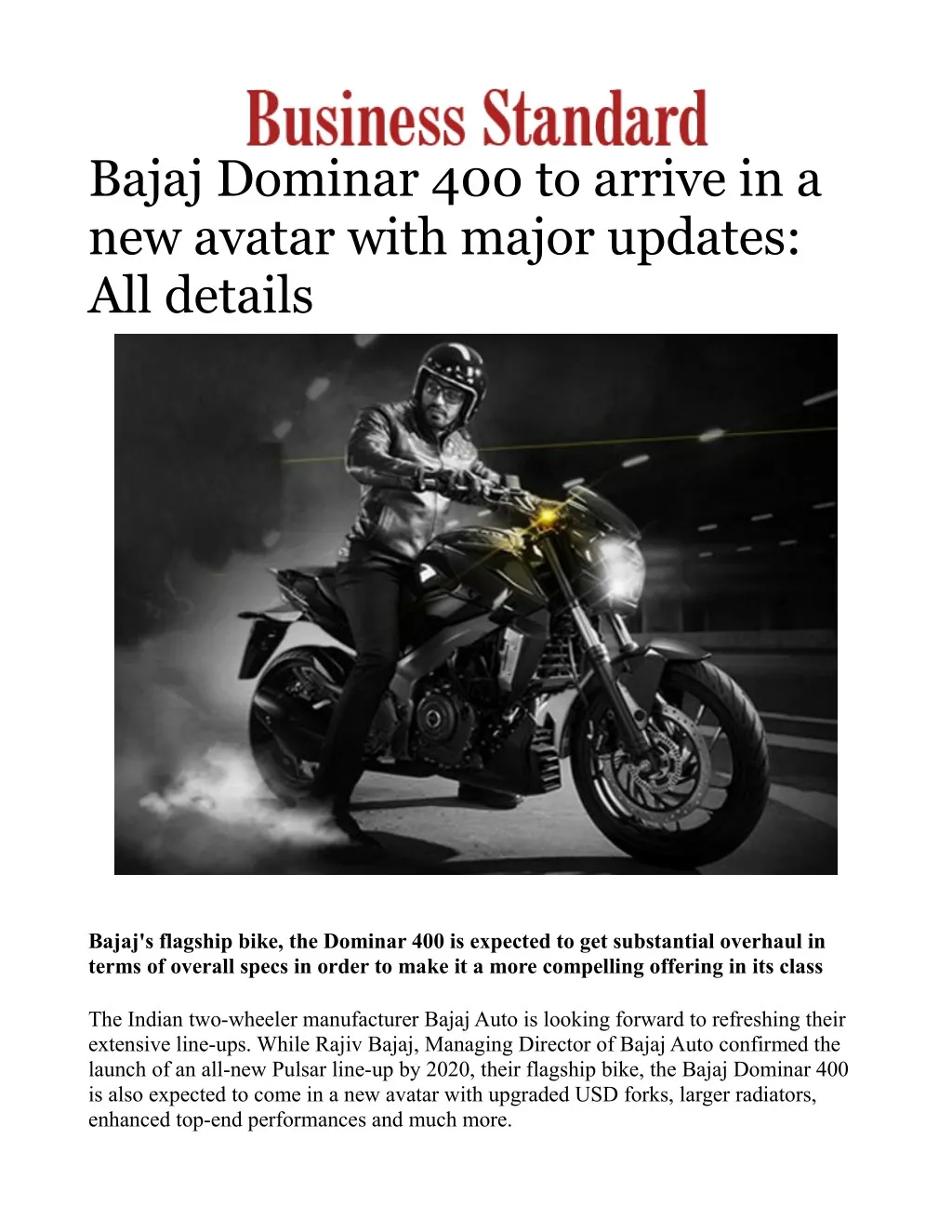 bajaj dominar 400 to arrive in a new avatar with