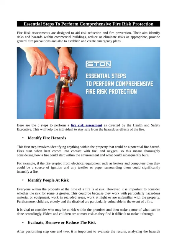 Essential Steps To Perform Comprehensive Fire Risk Protection