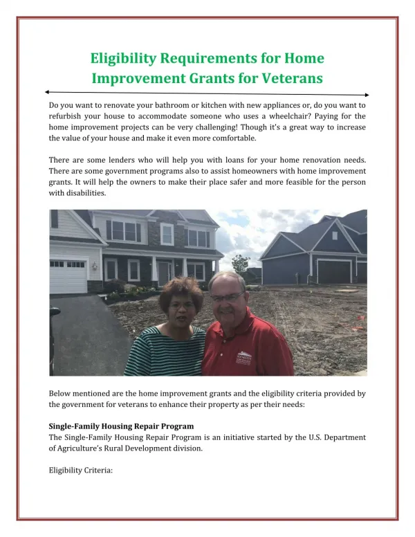Eligibility Requirements for Home Improvement Grants for Veterans