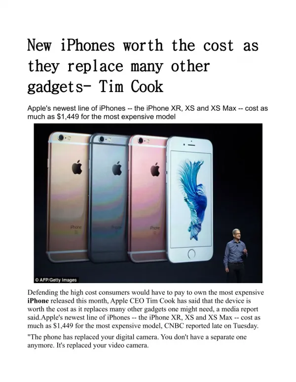 New iPhones worth the cost as they replace many other gadgets: Tim Cook