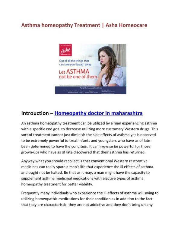 Asthma homeopathy Treatment | Asha homeocare