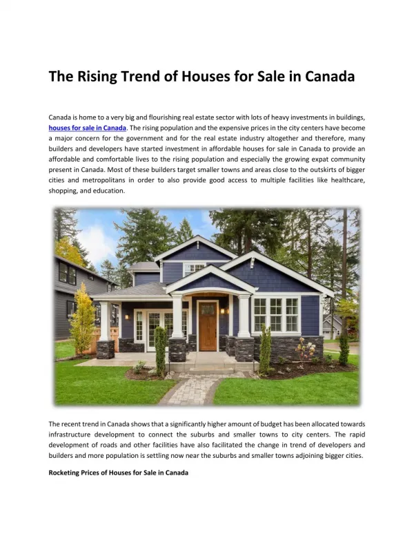 The Rising Trend of Houses for Sale in Canada