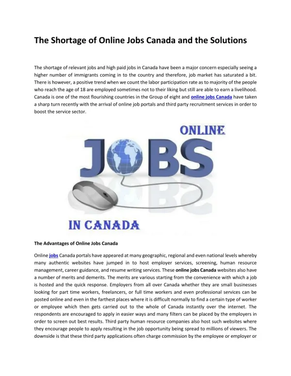The Shortage of Online Jobs Canada and the Solutions