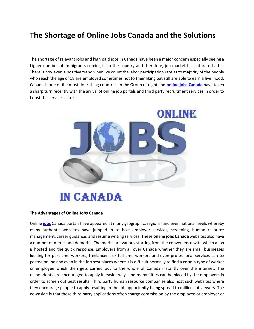 the shortage of online jobs canada