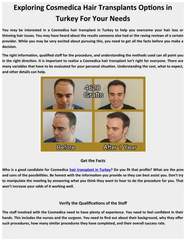 Exploring Cosmedica Hair Transplants Options in Turkey For Your Needs