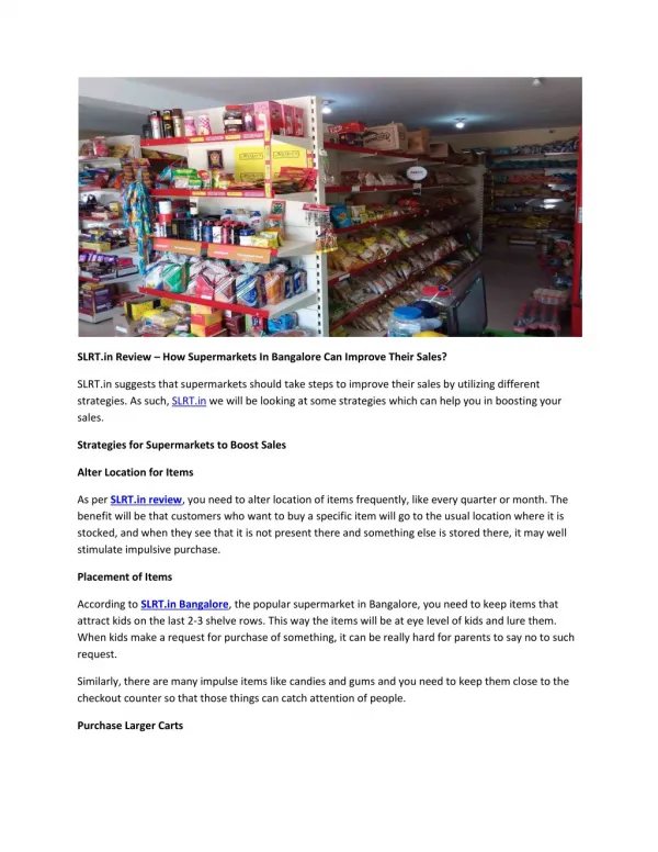 SLRT.in Review – How Supermarkets In Bangalore Can Improve Their Sales?