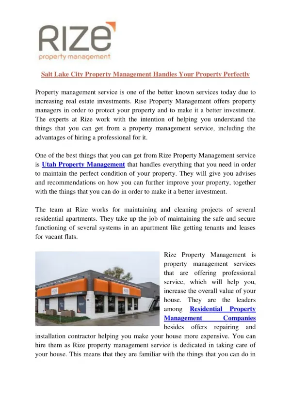 Salt Lake City Property Management Handles Your Property Perfectly