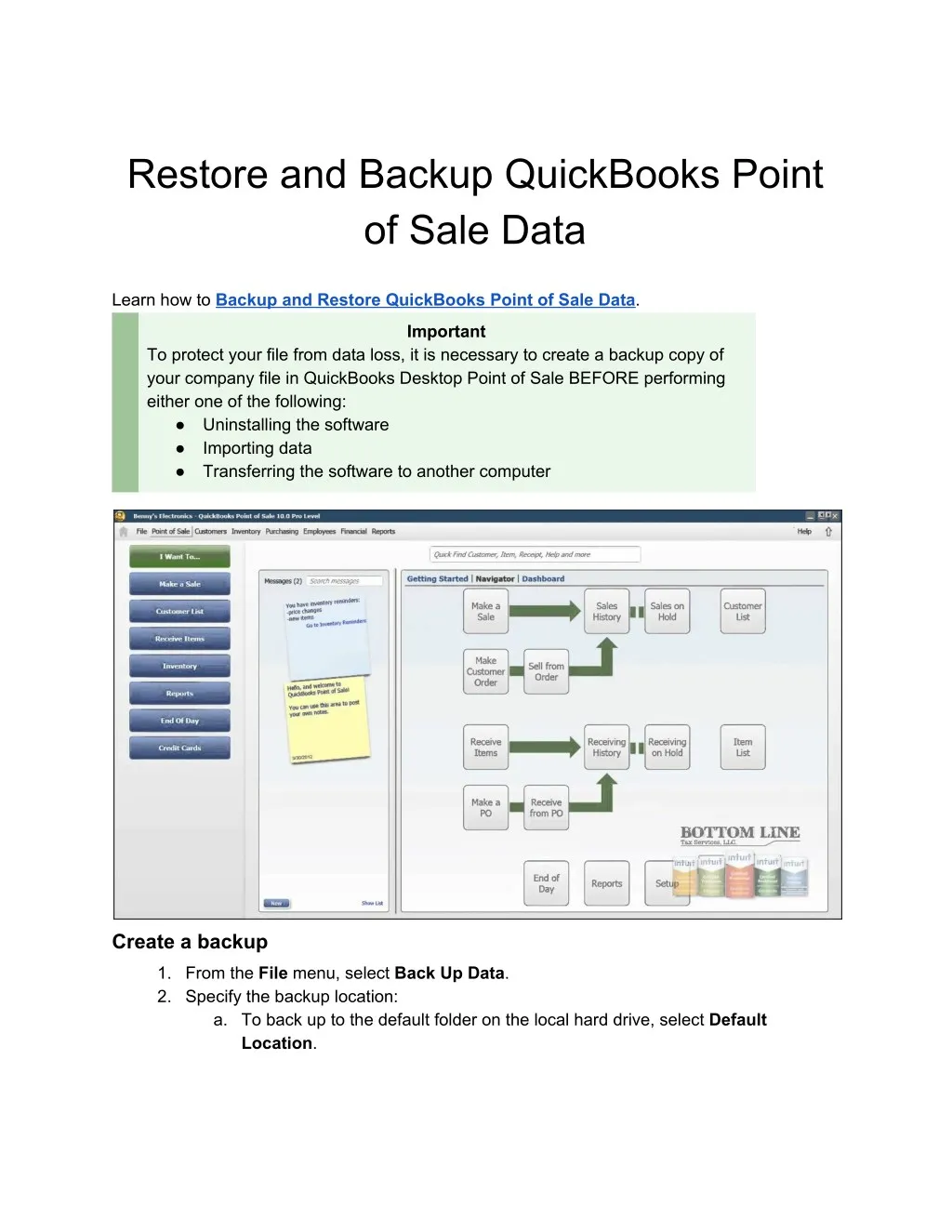 restore and backup quickbooks point of sale data