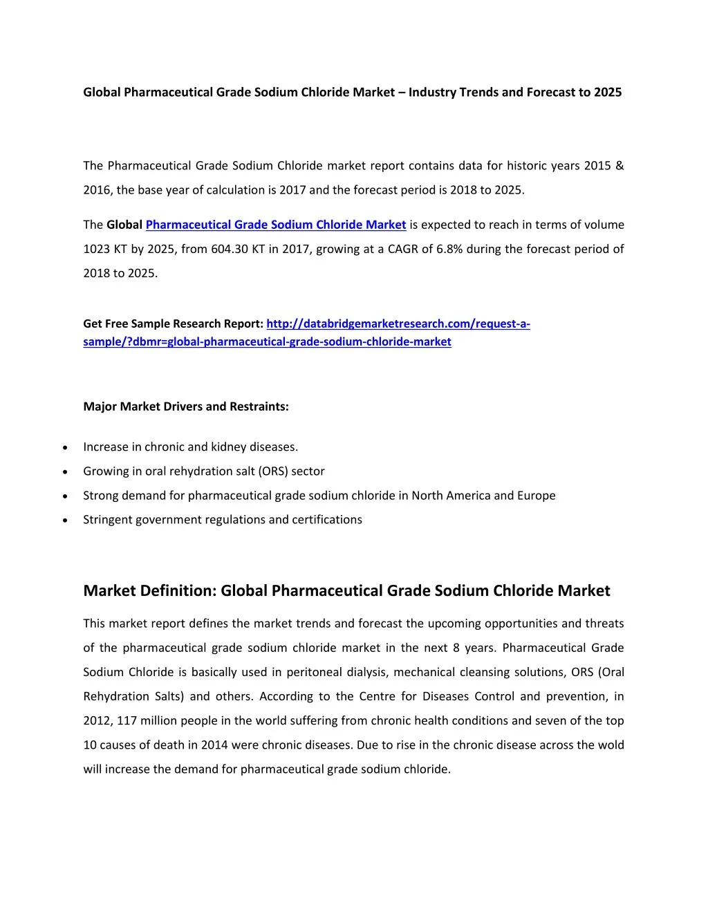 global pharmaceutical grade sodium chloride