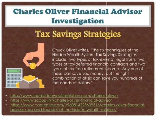 Charles Oliver Financial Advisor Investigation - Tax Savings Strategies