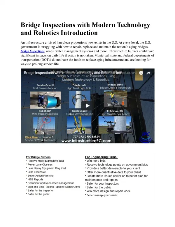 Bridge Inspections with Modern Technology and Robotics Introduction