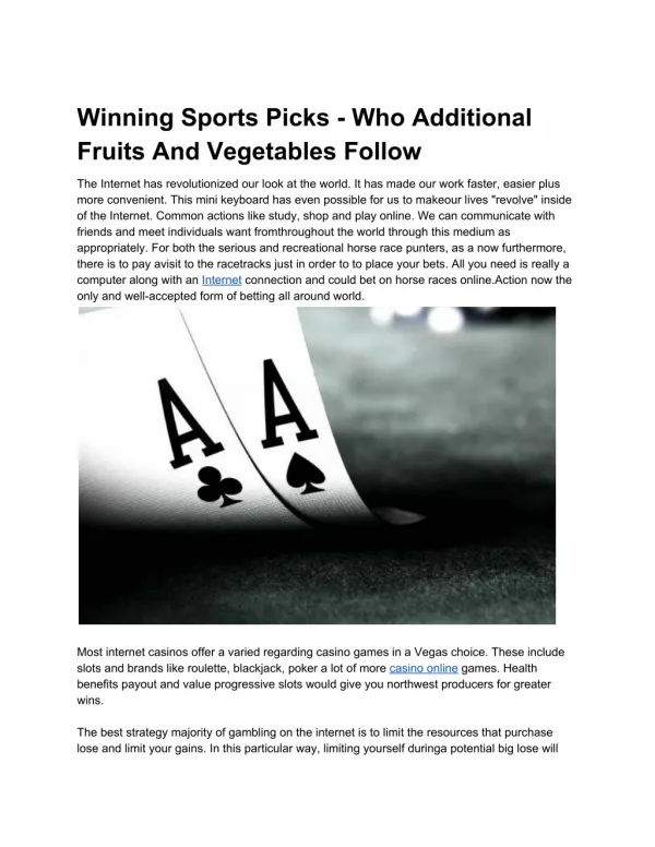 Winning Sports Picks - Who Additional Fruits And Vegetables Follow