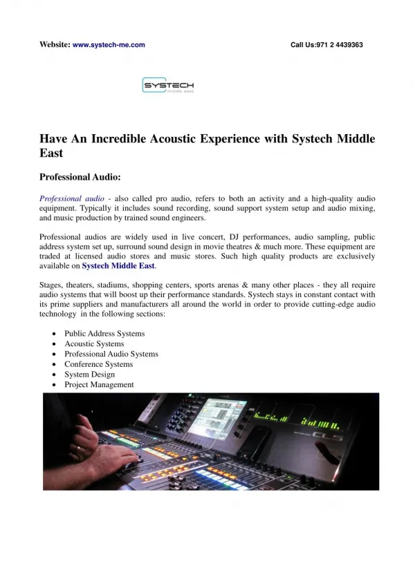 Have An Incredible Acoustic Experience with Systech Middle East