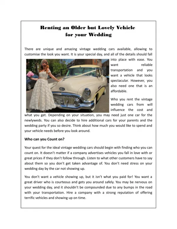 Renting an Older but Lovely Vehicle for your Wedding