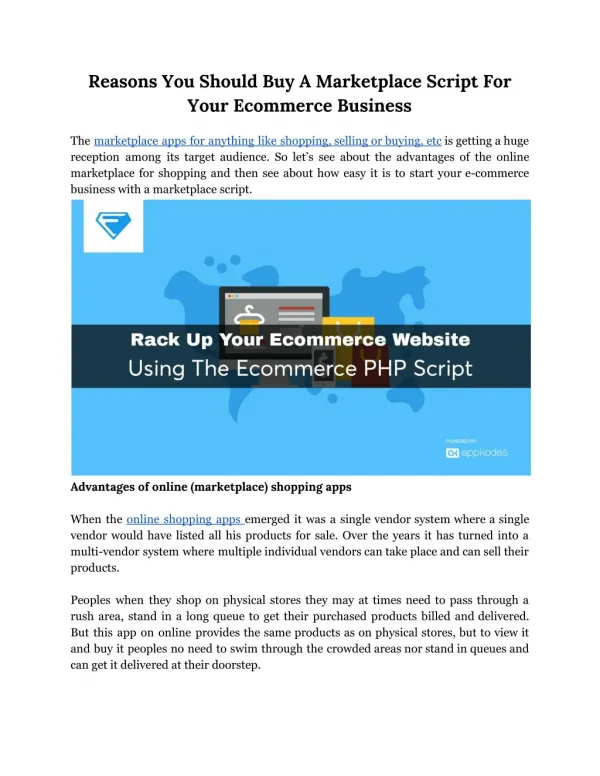 Reasons You Should Buy A Marketplace Script For Your Ecommerce Business