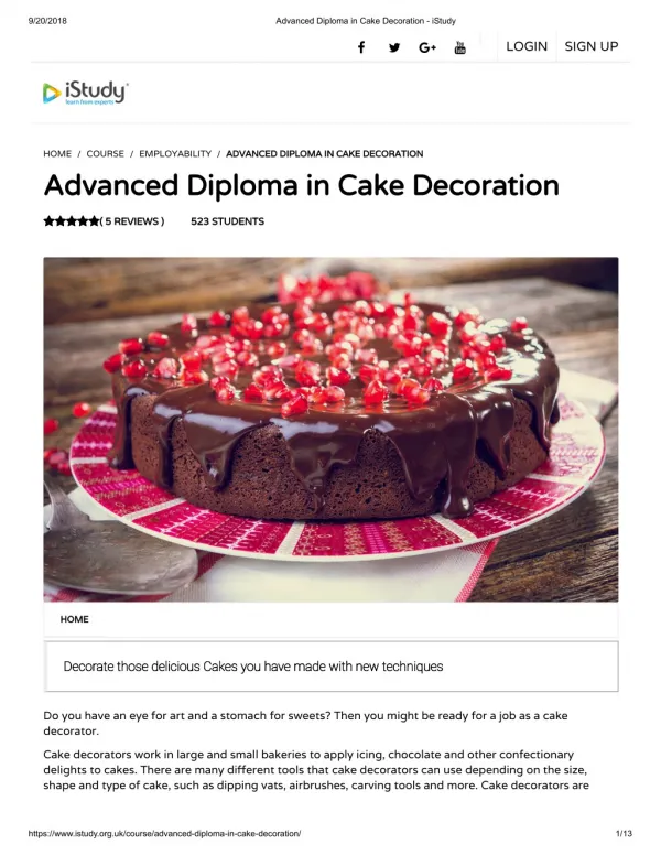 Advanced Diploma in Cake Decoration - istudy